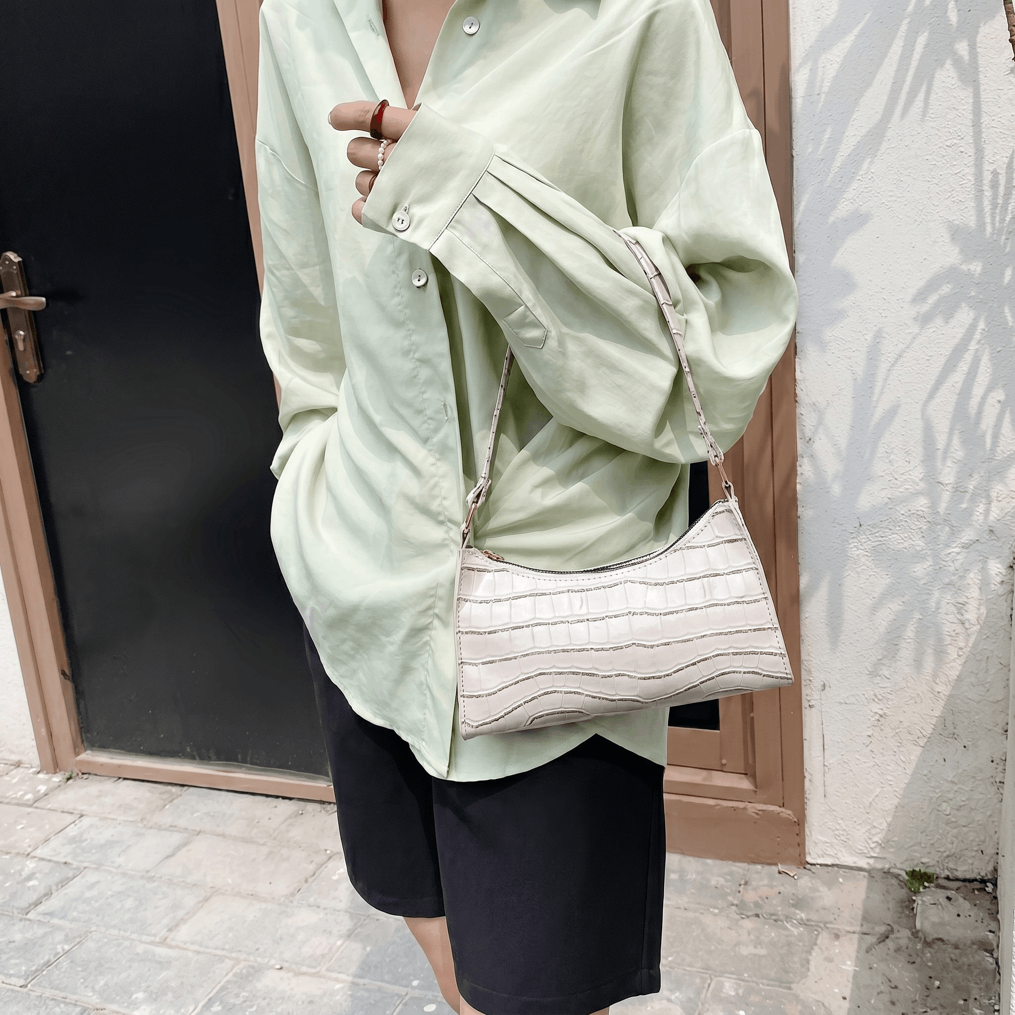 Porset - Crocodile Pattern Shoulder Bag